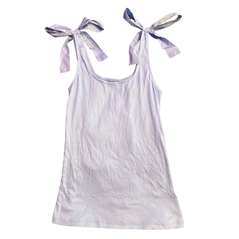 A New Day Women's Light Blue Ribbed Tie Shoulder Tank Top Size Medium